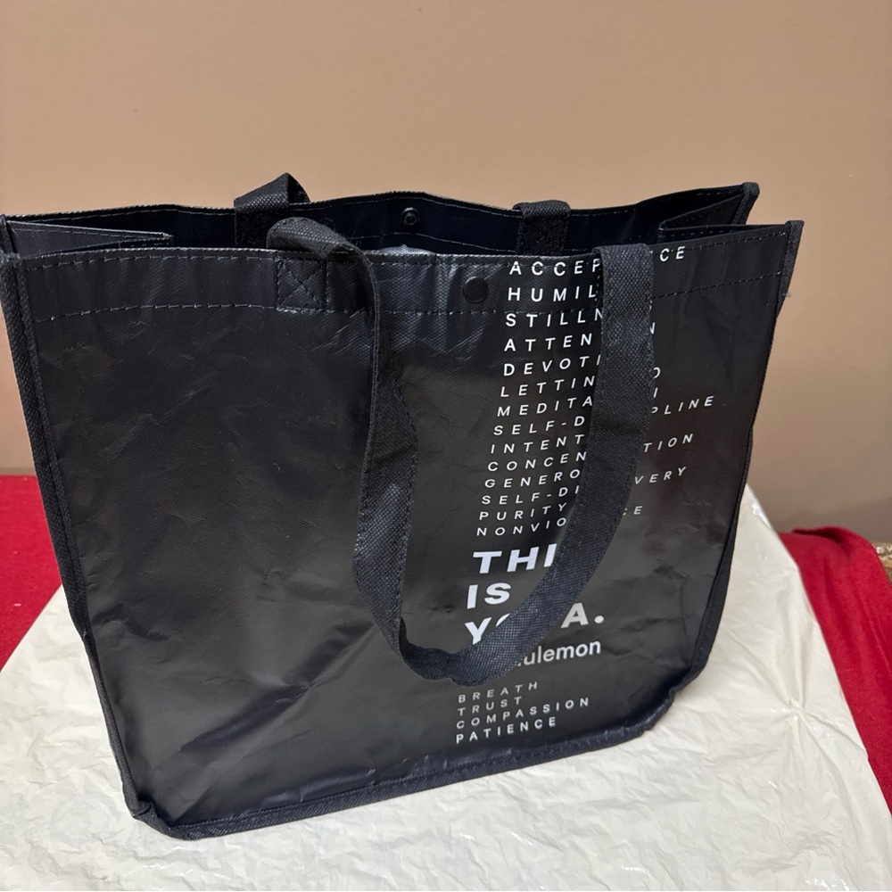 Lululemon Reusable Big Shopping Tote Bag  Black White 14”x15”X 6” Snap Closure